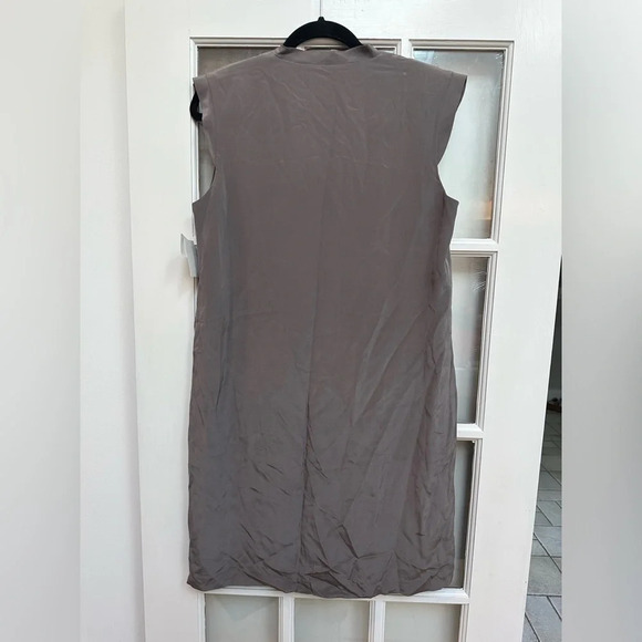 Suzi Chin for Maggy Boutique 100% Silk Brown Taupe Sleeveless Dress Size 12 NWT - Picture 4 of 8